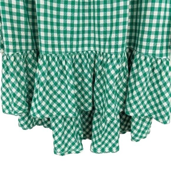 beach lunch lounge green white Sheetal gingham off shoulder blouse small MSRP 68 - Picture 4 of 10